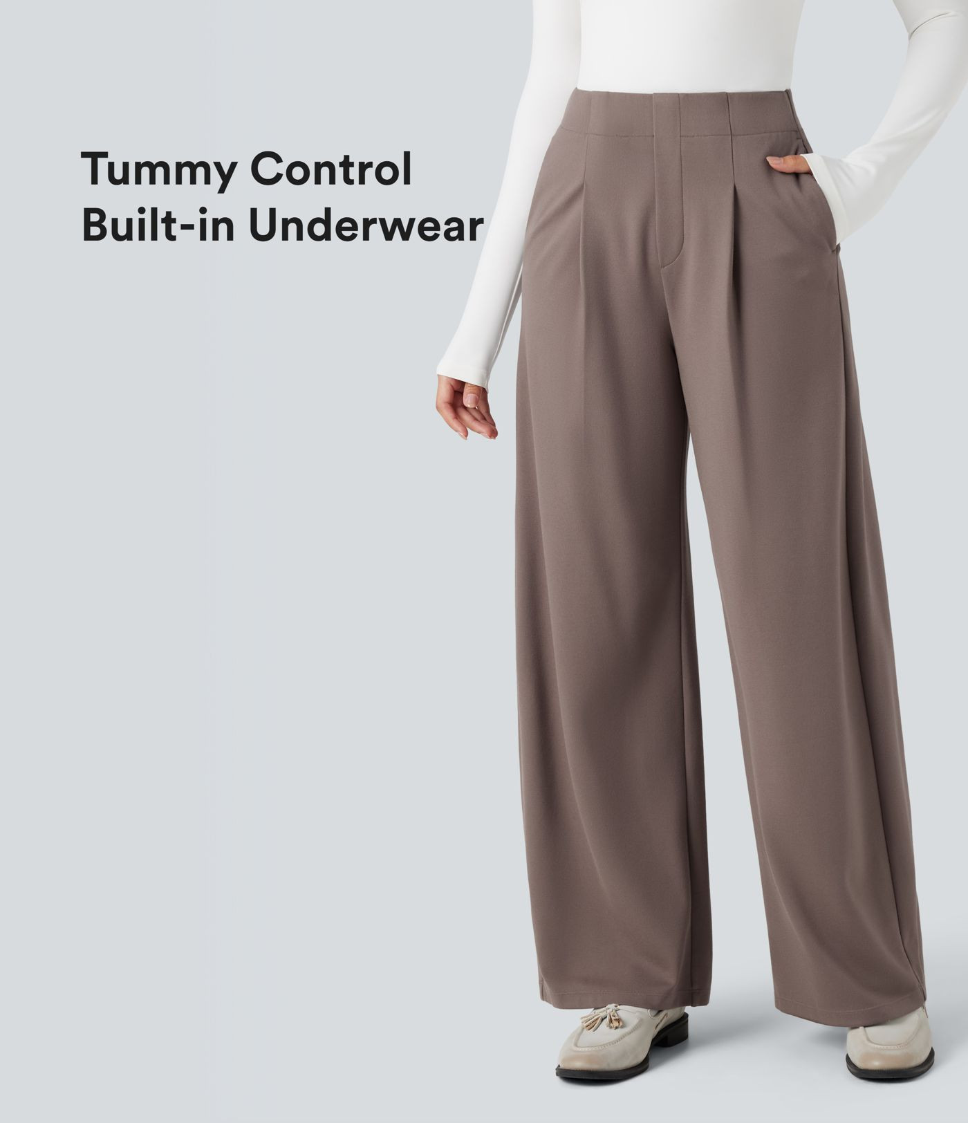 Halara Flex\u2122 High-waisted Tummy Control Built-in Underwear Work Barrel Leg Pants with Pocket... | HALARA