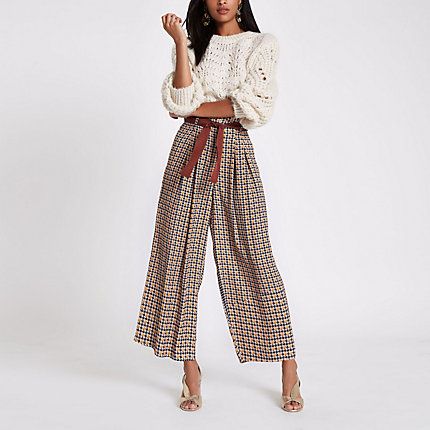 Womens Brown print wide leg belted trousers | River Island (UK & IE)