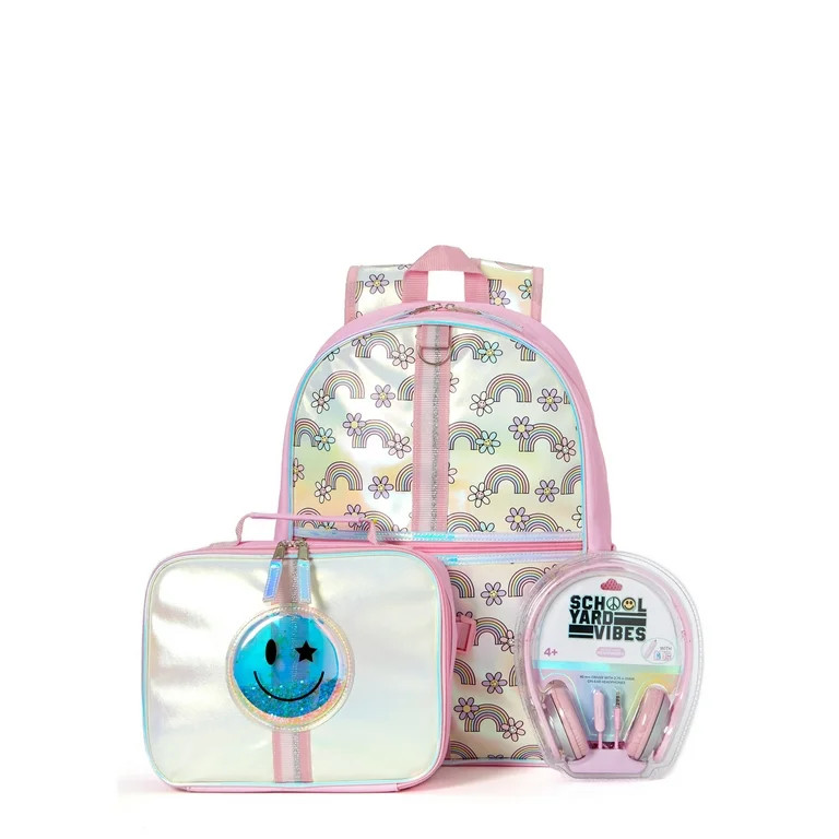 Schoolyard Vibes Daisy Rainbow Girls 16" 3 Piece Headphone with Lunch Kids Backpack Set, Pink | Walmart (US)