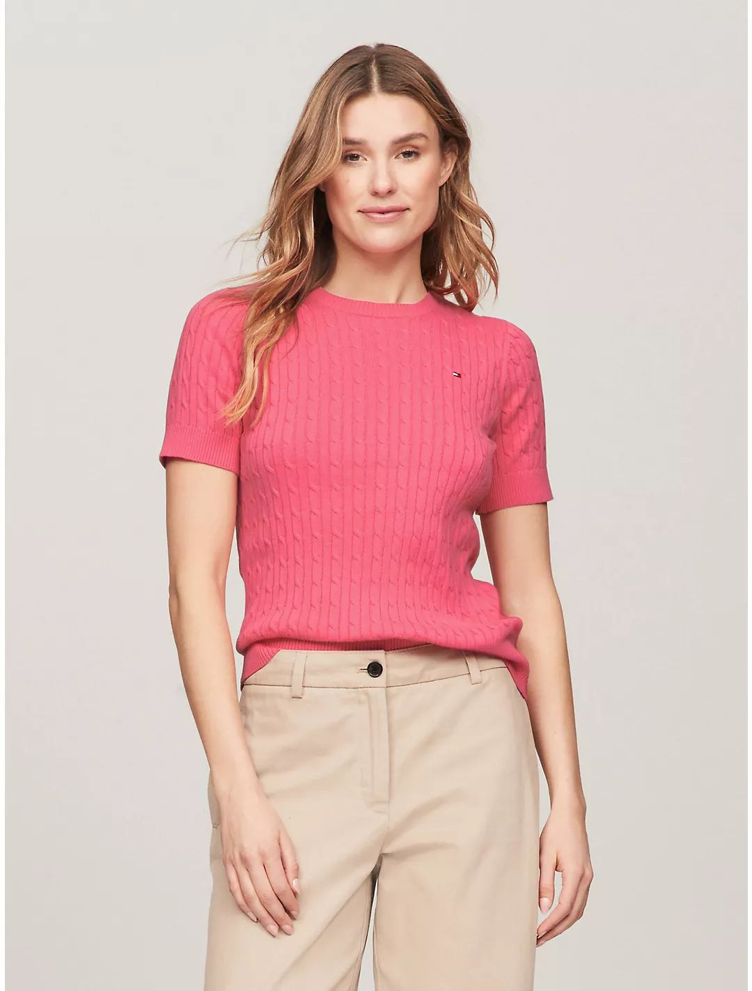 Short-Sleeve Cable Knit Sweater | Tommy Hilfiger | Tommy Hilfiger (US)