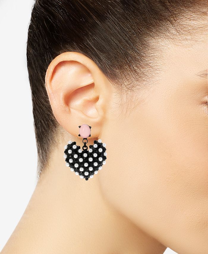 Black-Tone Imitation Pearl Heart Earrings | Macys (US)
