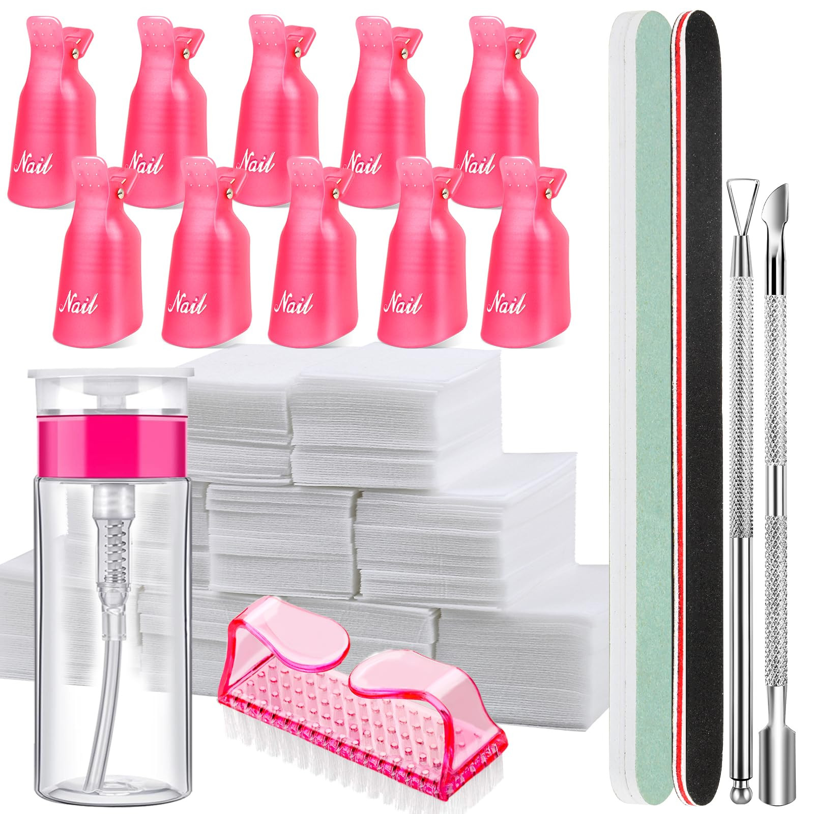 FANDAMEI Nail Polish Gel Remover Tools Kit with Nail Clips, 100ml Nail Polish Remover Bottle, 500... | Amazon (US)