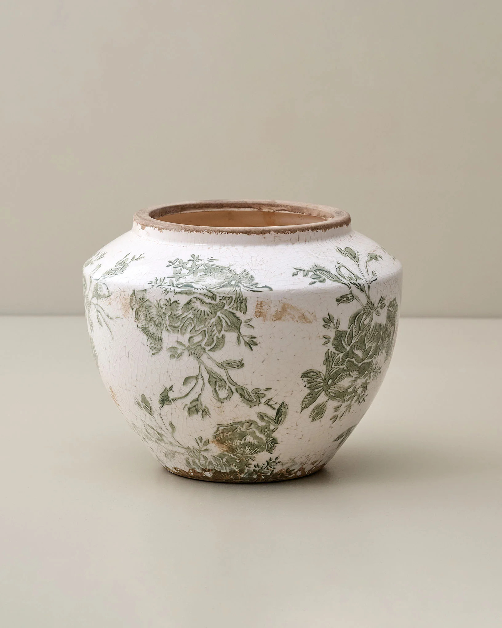 Green and White Distressed Floral Vase | Magnolia