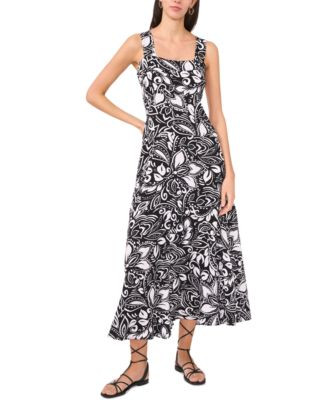 Vince Camuto Women's Printed Square-Neck Smocked-Back Sleeveless Maxi Dress - Macy's | Macy's