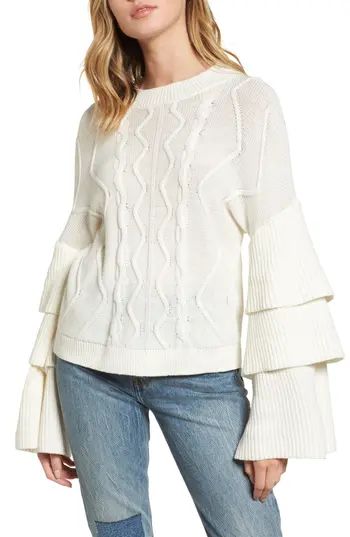 Women's Bp. Tiered Sleeve Cable Knit Sweater | Nordstrom