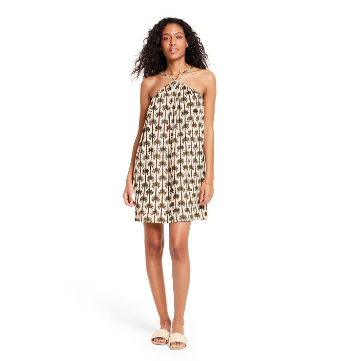 Women's Palm Print Halter Neck Mini Dress - Agua Bendita x Target Cream/Olive | Target