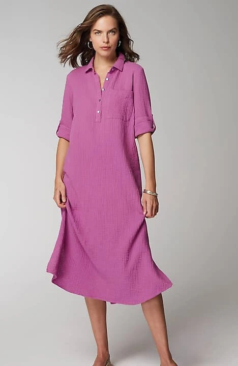 Cotton-Gauze One-Pocket Shirtdress | J. Jill