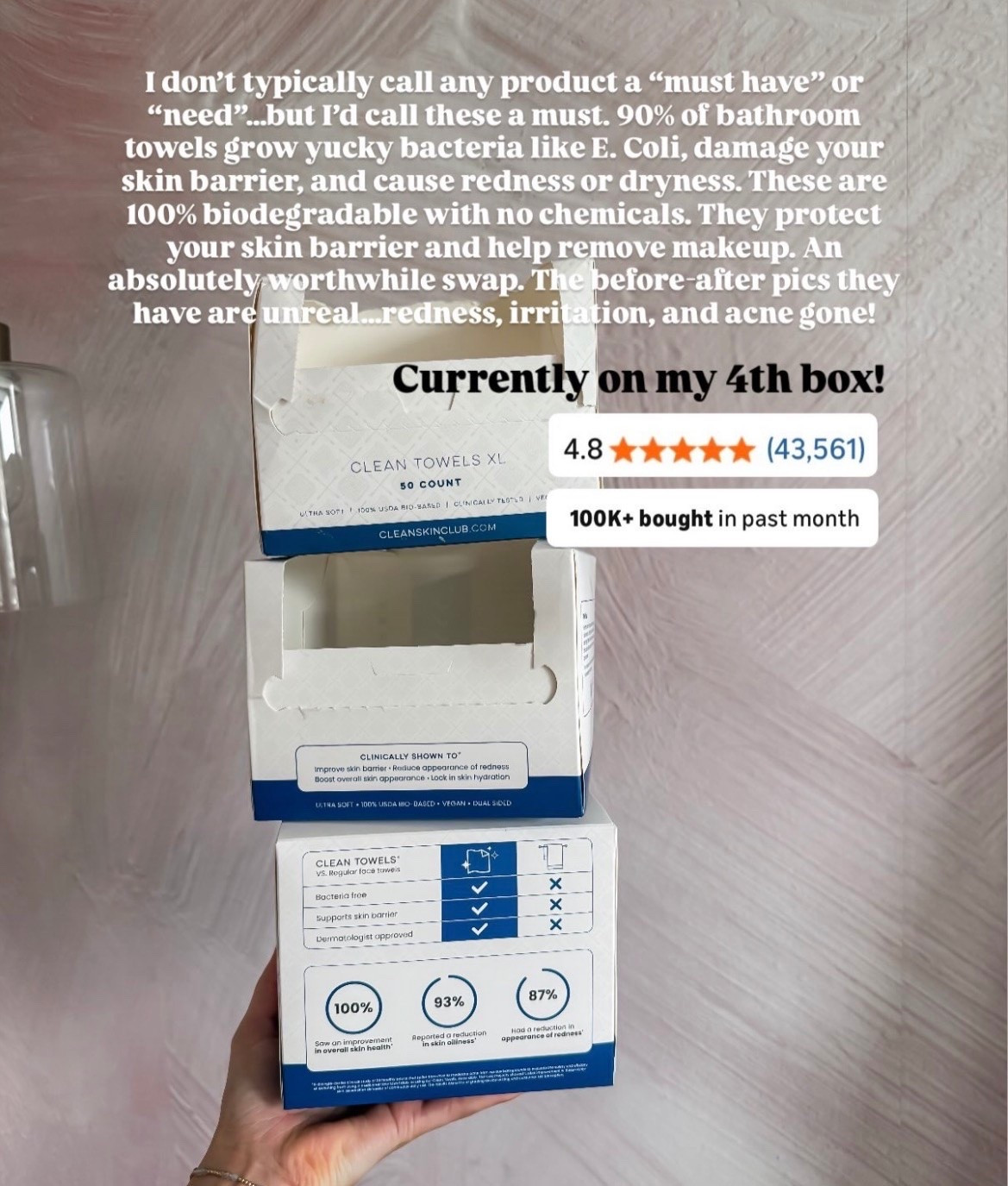 90% of bathroom towels grow yucky bacteria, but these disposable towels help keep it off your face! 🙌🏼