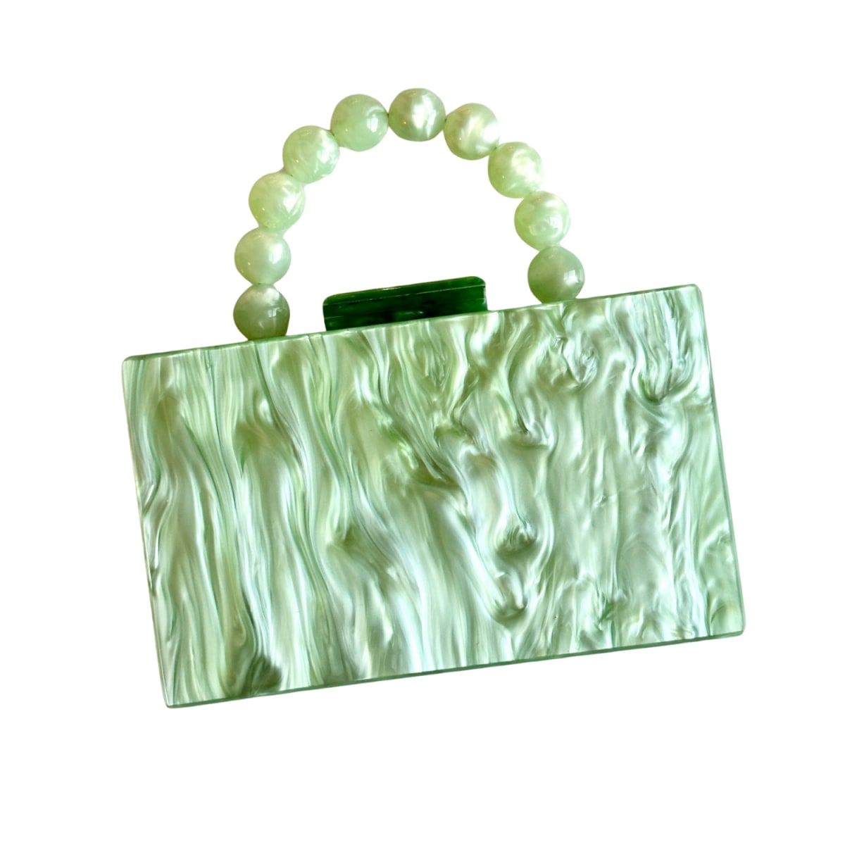 Acrylic Party Box Purse In Celadon With Beaded Handle | Wolf & Badger (US)