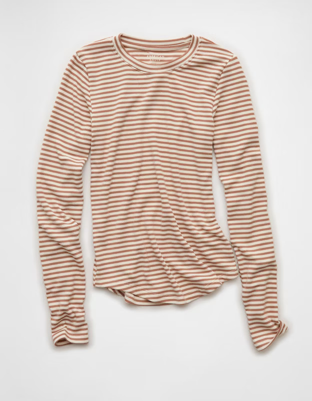 AE Long Sleeve Cozy Crewneck T-Shirt | American Eagle Outfitters (US & CA)