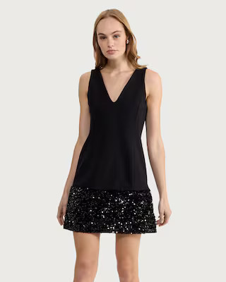 F&F Sequin Hem V Neck Sleeveless Dress in Black | Tesco F&F