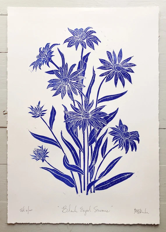 Black Eyed Susans in Ultramarine Blue {14x20} | Etsy (US)