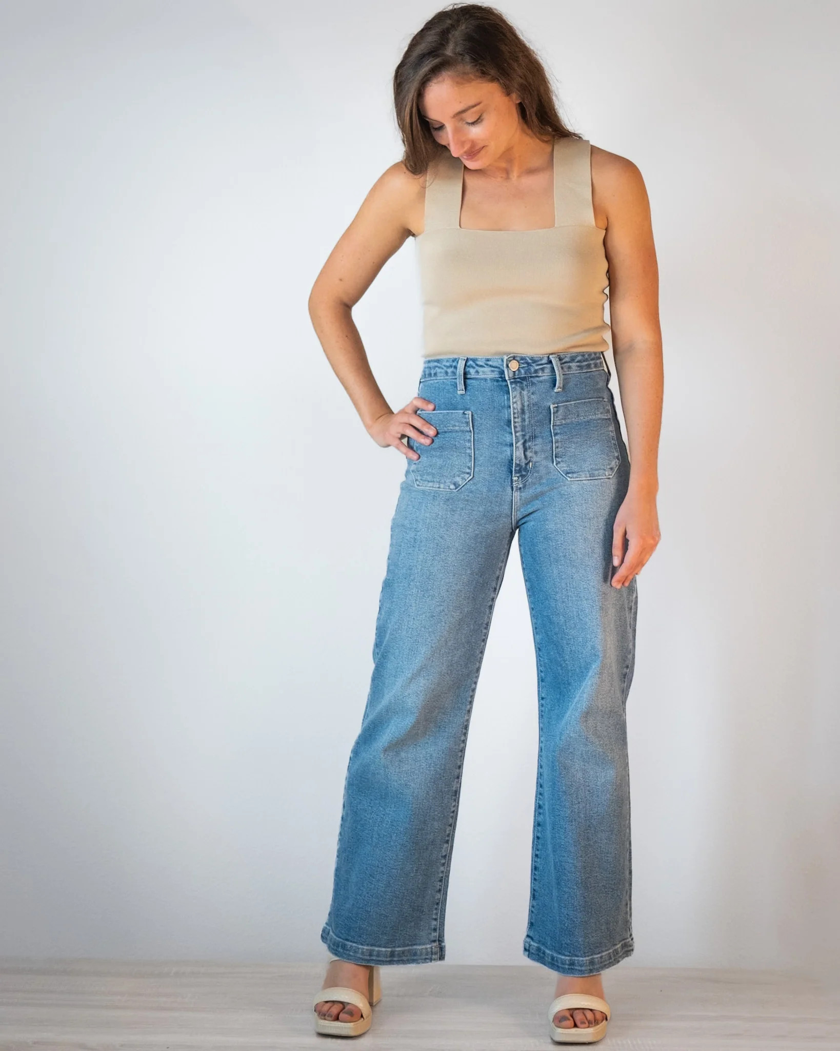 Double Pocket Denim Wide Leg Jeans | Shop Neutral Clothing