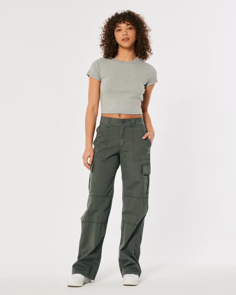 High-Rise Poplin Baggy Cargo Pants | Hollister (US)