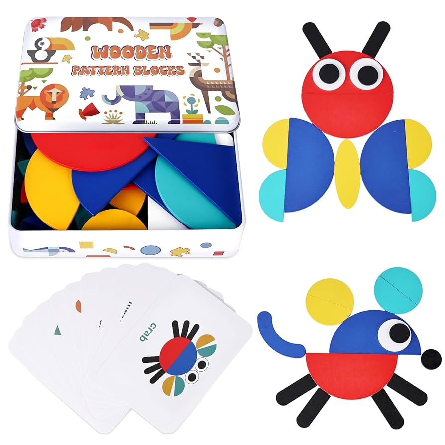 LovesTown Wooden Pattern Blocks Montessori Toys for Toddler Kids Open Ended Shape Puzzles Educati... | Amazon (US)