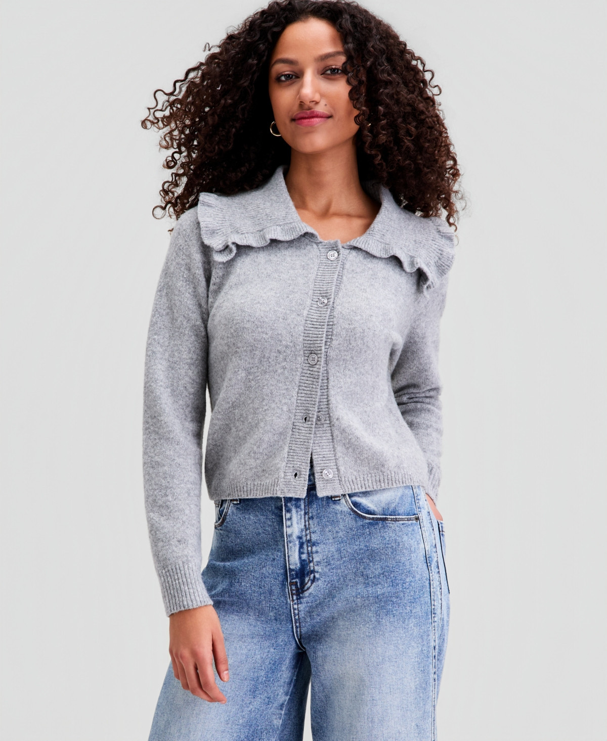 And Now This Women's Ruffled-Collar Cardigan, Macy's Exclusive - Cloud Grey | Macy's