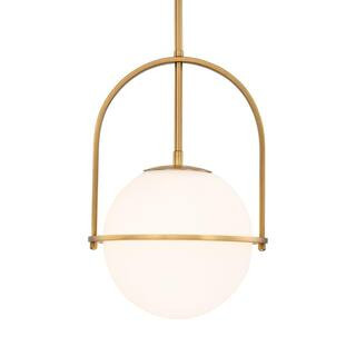 C Cattleya 1-Light Antique Brass Sphere Shaded Pendant Light with Opal Glass Shade, No Bulbs Incl... | The Home Depot