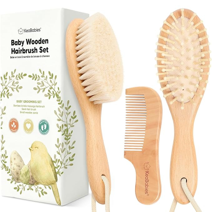 Baby Hair Brush and Comb Set for Newborn - Wooden Baby Hair Brush Set with Soft Goat Bristle, Bab... | Amazon (US)