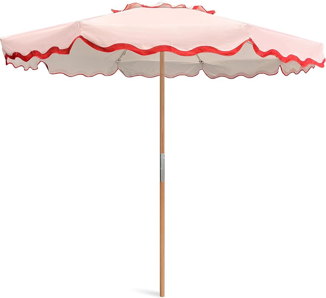 AMMSUN 7.8ft Seashore Umbrella, Outdoor Umbrella, Boho Beach & Patio Umbrella with UV 50+ Air Vent Ash Wood Pole Carry Bag & Water-Resistant Canvas (Rivulet Red) | Amazon (US)