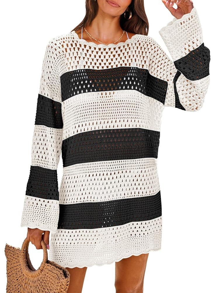 ANRABESS Women Swimsuit Crochet Swim Cover Up 2025 Summer Bathing Suit Swimwear Mesh Knit Beach D... | Amazon (US)