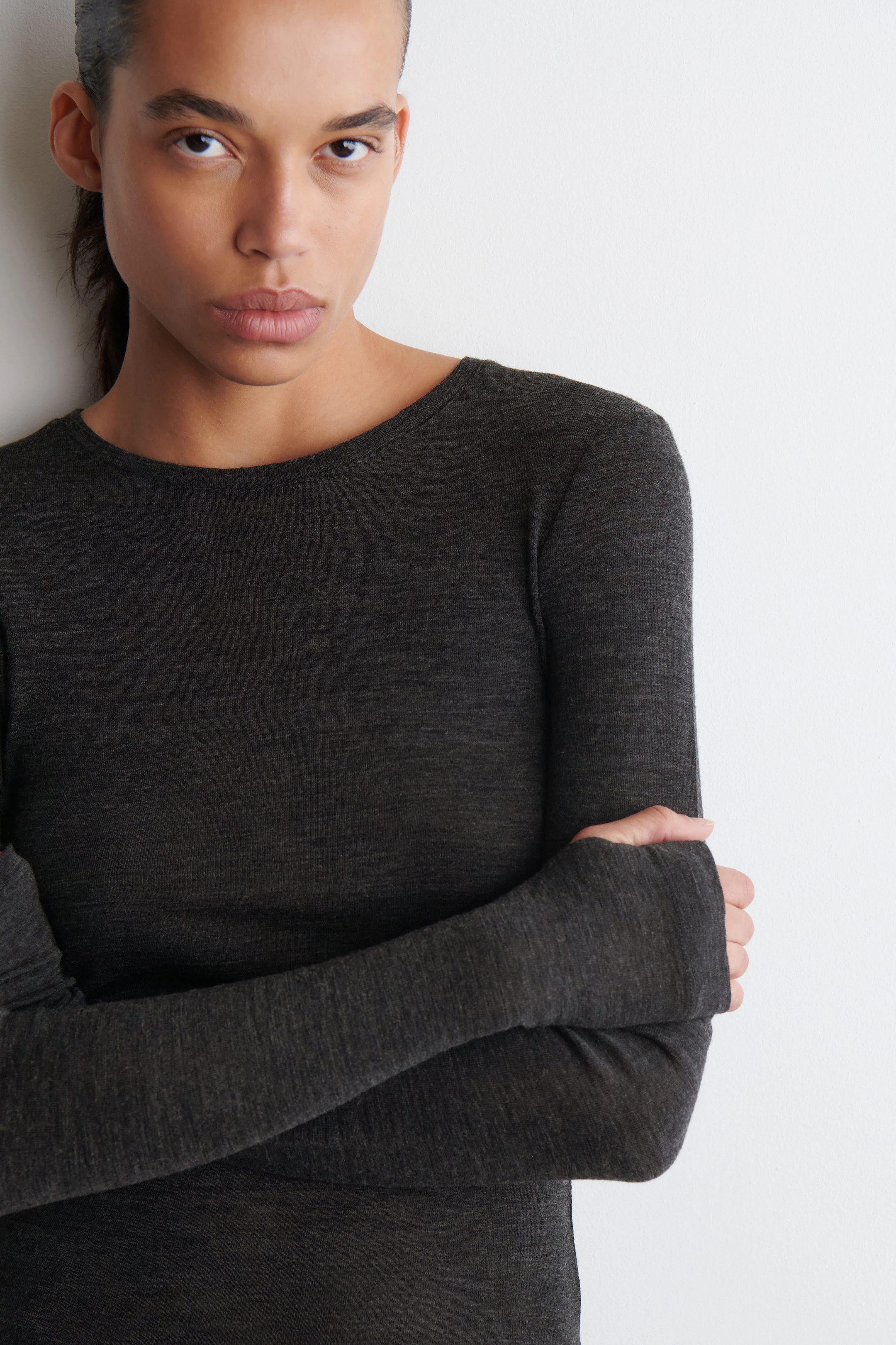 SLIM MERINO WOOL TOP - CHARCOAL MÉLANGE | COS GB | COS UK