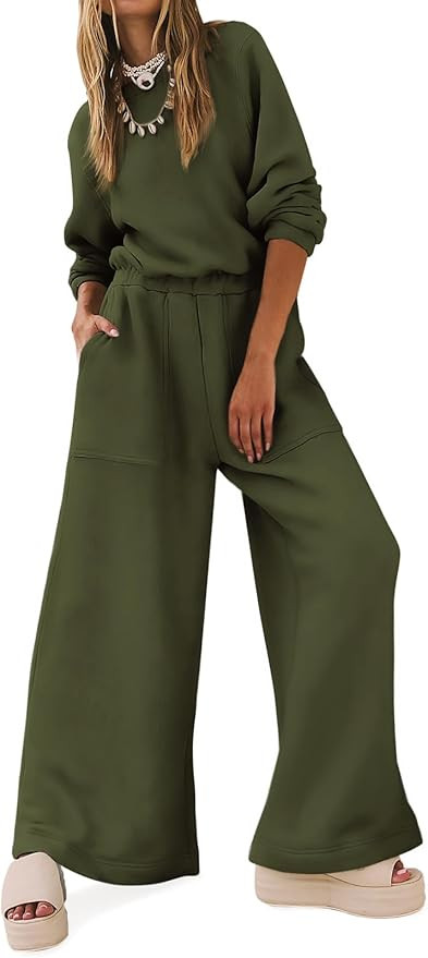 Yousify Women Trendy Rompers 2025 Wide Leg Long Sleeve Jumpsuits Casual Sweatshirt One Piece Back... | Amazon (US)