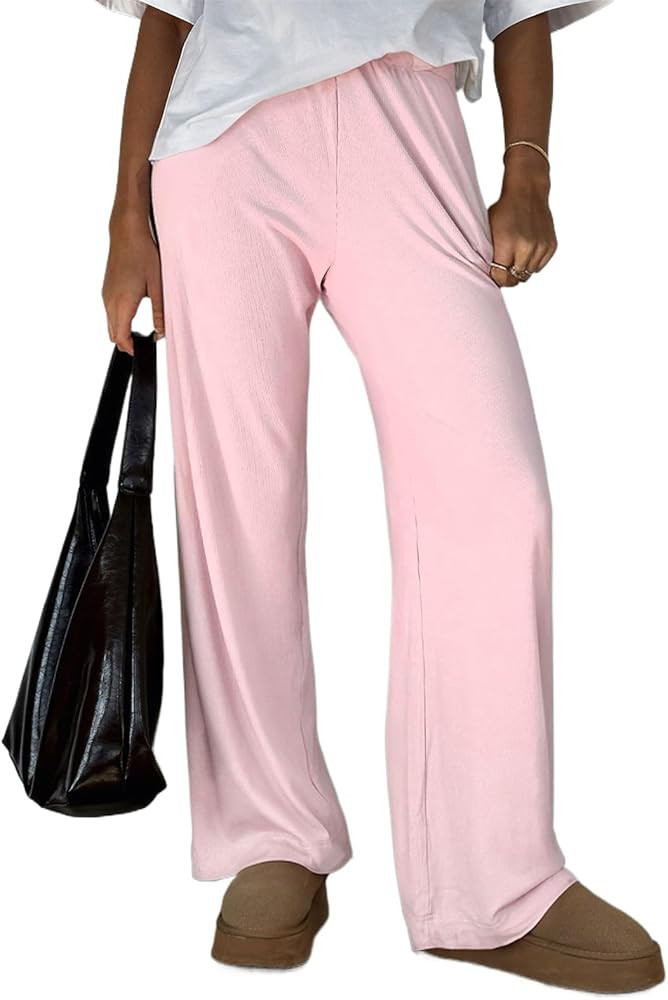 ForeFair Women's Wide Leg Ribber Pant Loose Cozy Casual Sweatpants Pajama Lounge Flowy Pants With... | Amazon (US)