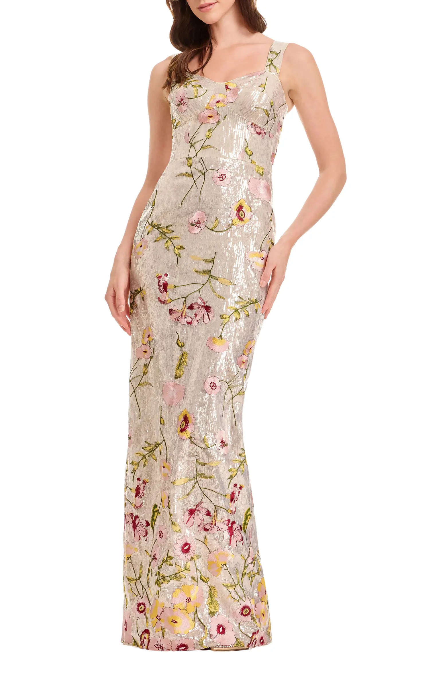 Reese Floral Sequin Sheath Gown | Nordstrom