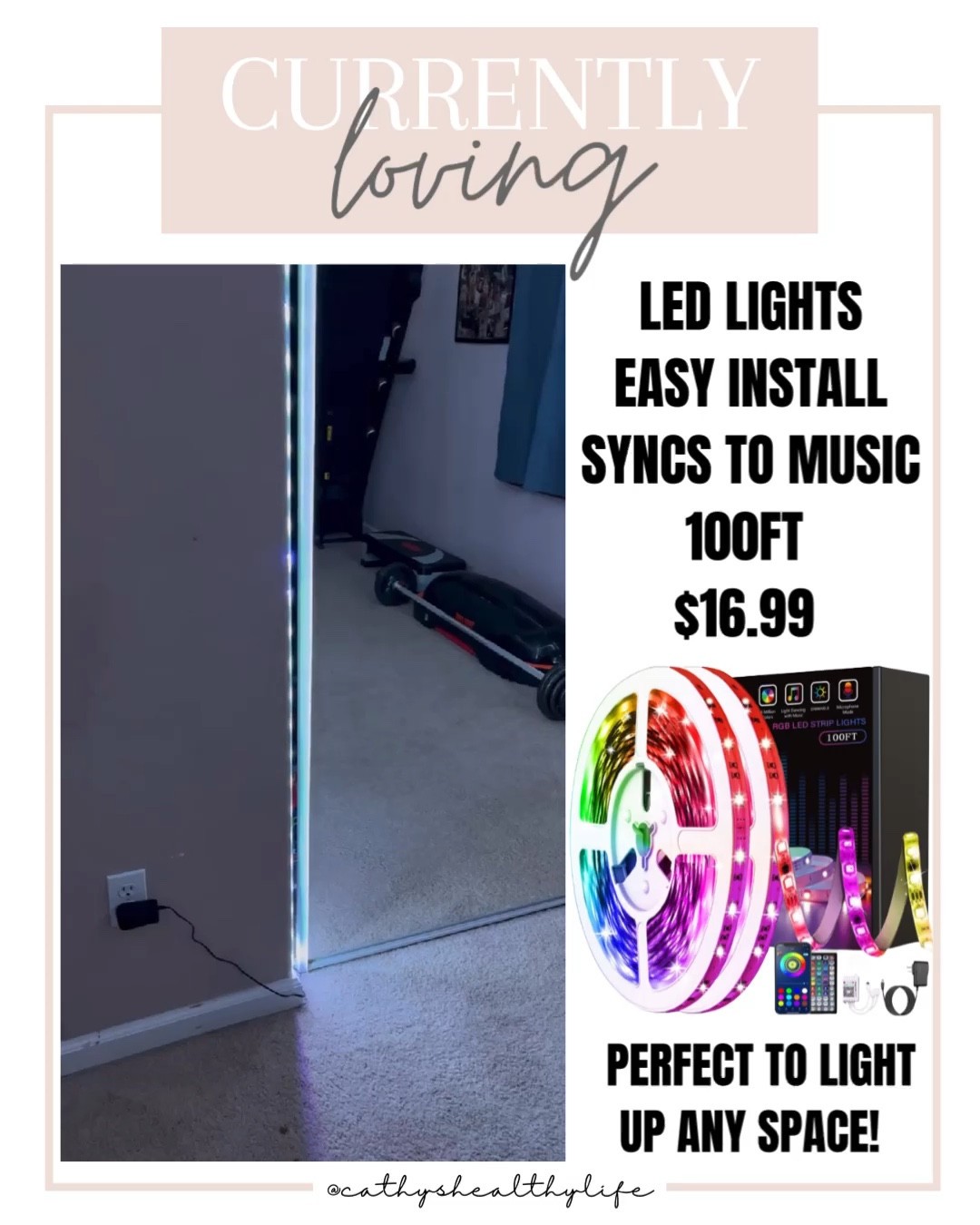 Hubby added these LED lights in my home gym tonight and I’m in love! 

Currently on sale for $16.99!
Available in 30, 50, 100 and 130ft
#amazonfind 

#LTKhome #LTKunder50 #LTKsalealert