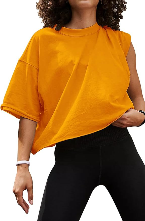 Oversized Workout Shirts for Women Short Sleeve Drop Shoulder Casual Crop Tops Baggy Gym Yoga Ath... | Amazon (US)