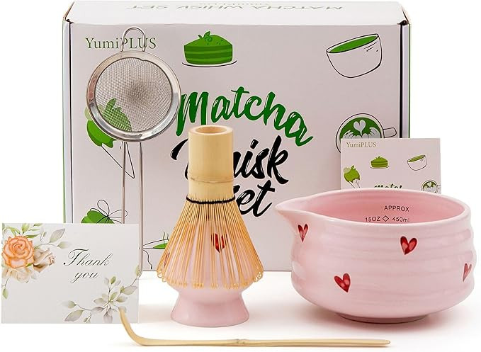 5pcs Premium Matcha Set,Ceramic Bowl with Spout and Bamboo Whisk set, Ceremonical Matcha Kit for ... | Amazon (US)
