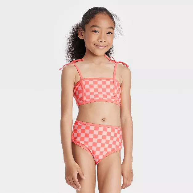 Girls' Gingham Check 2pc Bikini Set - Cat & Jack™ Coral Pink | Target