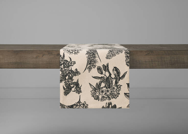 Hydrangea Table Runner Natural/Black | Urban Barn