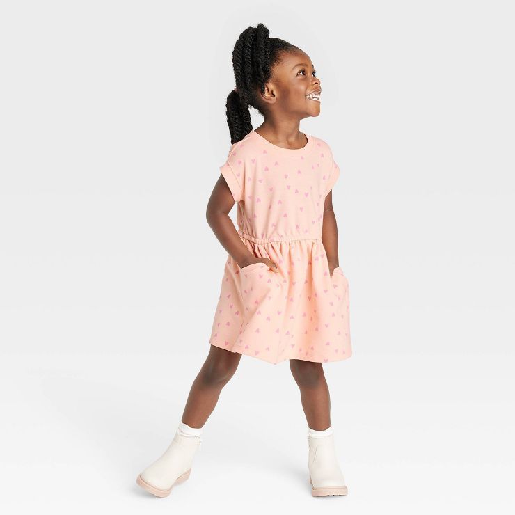 Toddler Girls' Hearts Short Sleeve Dress - Cat & Jack™ Peach Orange | Target