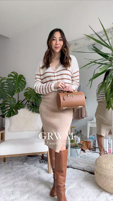 French girl style 💕 Neutral outfit idea with pieces from Sezane. This striped cardigan is such a classic and I’m loving this knit midi skirt for spring! 

#LTKSeasonal #LTKstyletip #LTKworkwear