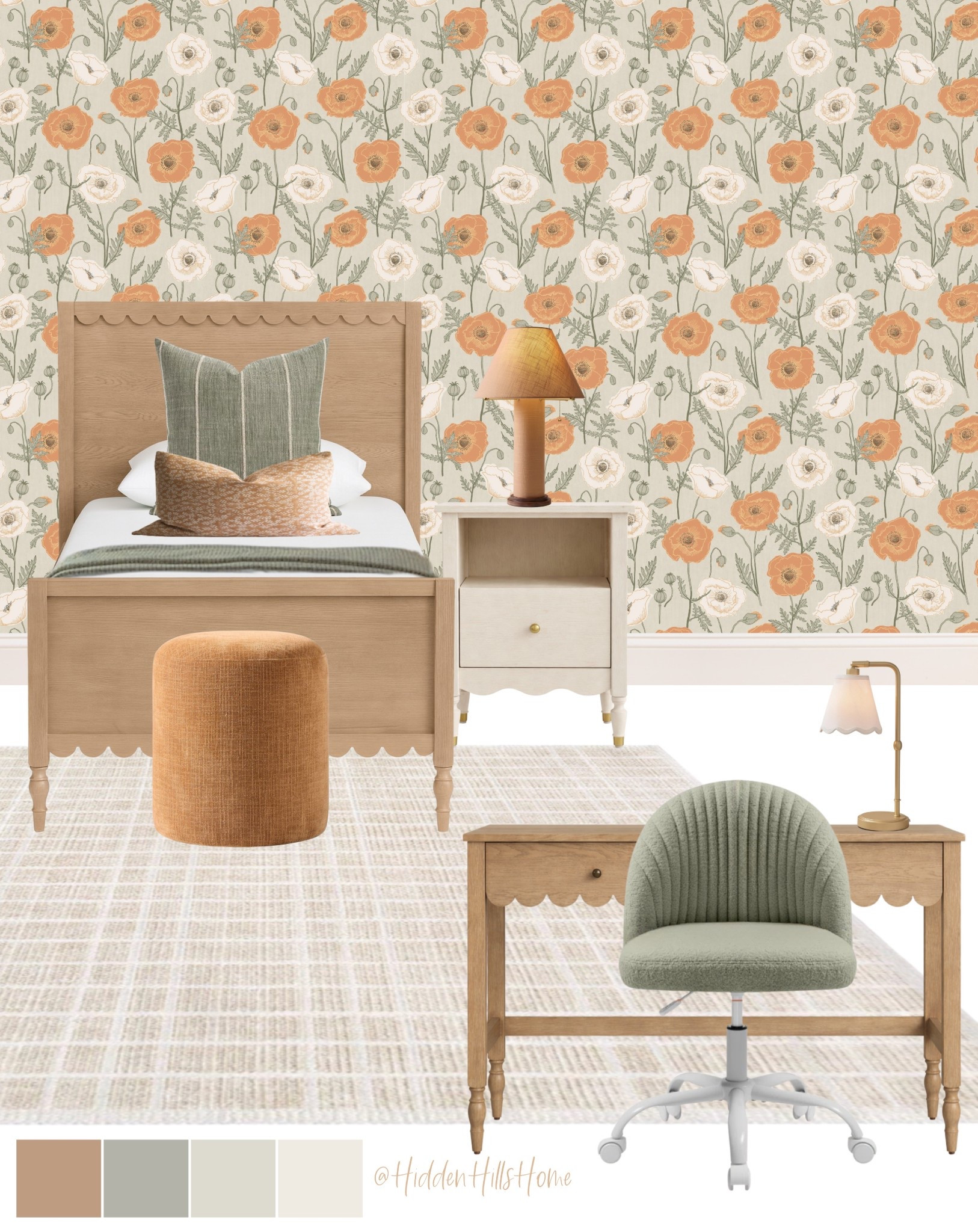 Girls bedroom decor ideas, cute girls room design, home decor, twin bed, orange and green floral bedroom inspiration, girls room decor mood board 

#LTKSaleAlert #LTKKids #LTKHome