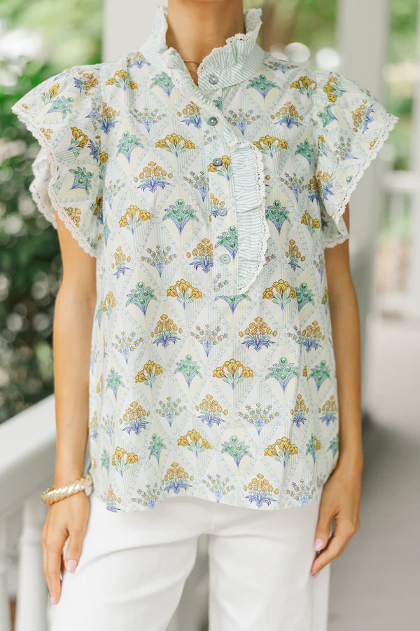 Flutter & Flourish Sage Floral Blouse | The Mint Julep Boutique