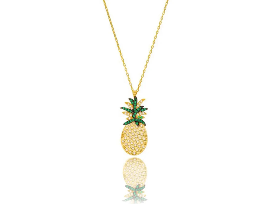 Gold Pineapple Necklace| Initial Pineapple Fruit Pendant| Tropical Pineapple Fruit Necklace| Hawa... | Etsy (US)