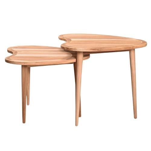 Felix Mid Century Modern Natural Teak Wood Outdoor Nesting End Table - Set of 2 | Kathy Kuo Home