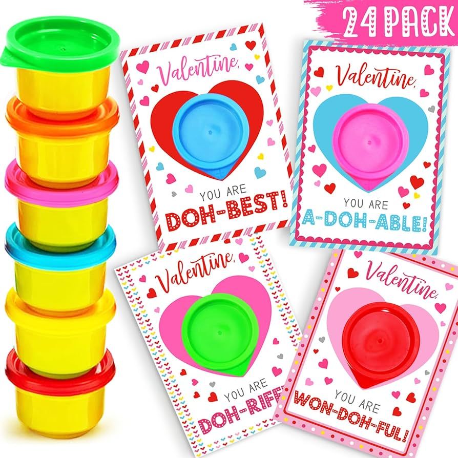 ORIENTAL CHERRY Valentines Day Gifts for Kids - 24 Pack Valentines Cards With Playdough for Kids ... | Amazon (US)