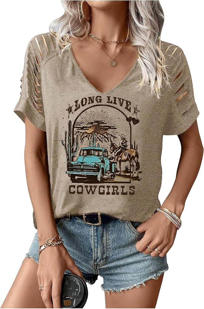 Rock Band T-Shirt for Women V-Neck Country Music Short Sleeved Shirt Retro Nashville Guitar Graph... | Amazon (US)