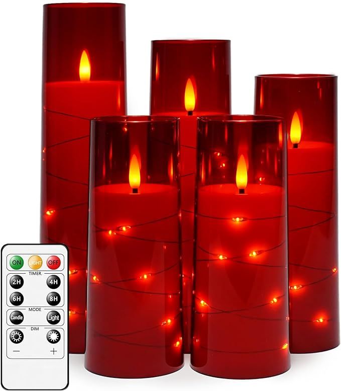 kakoya Flameless LED Candles with Timer 5 Pc Flickering Flameless Candles for Romantic Ambiance a... | Amazon (US)