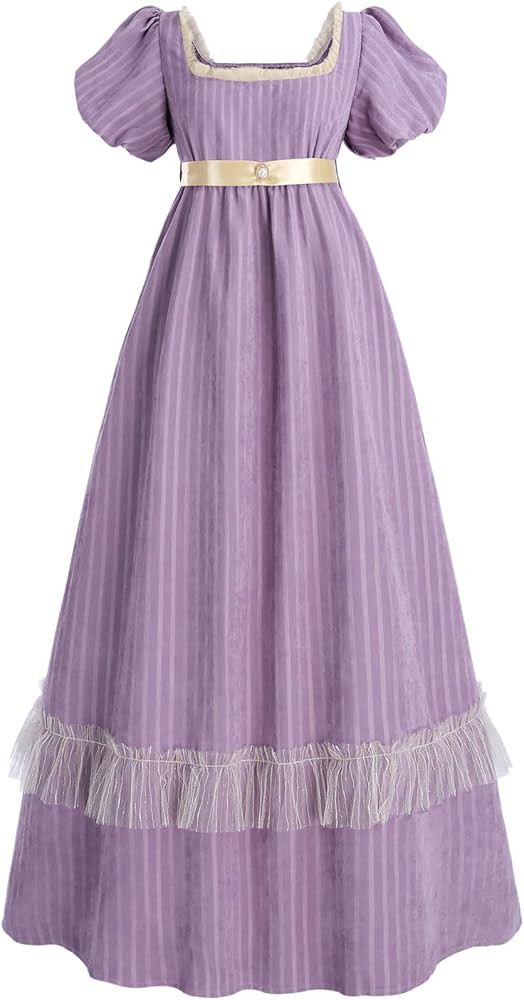 CR ROLECOS Womens Regency Dress Empire Waist Regency Costume Victorian Long Dresses Tea Gown Purp... | Amazon (US)