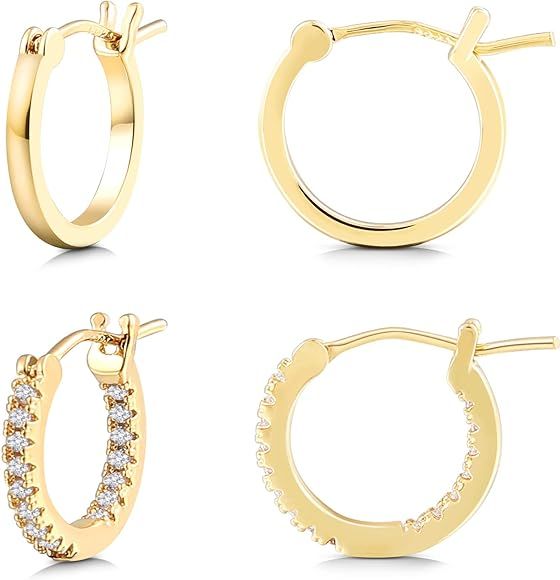 Gacimy Hoop Earrings for Women, 14K Gold Plated Hoops with 925 Sterling Silver Post | Amazon (US)
