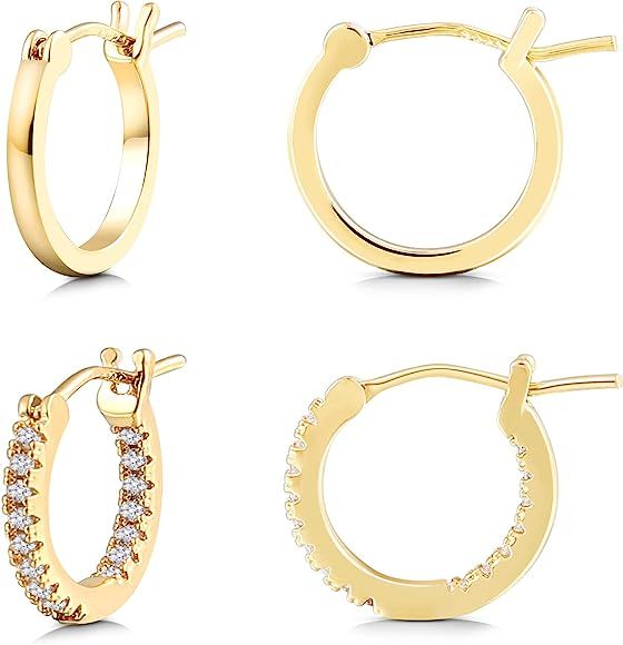 Gacimy Hoop Earrings for Women, 14K Gold Plated Hoops with 925 Sterling Silver Post | Amazon (US)