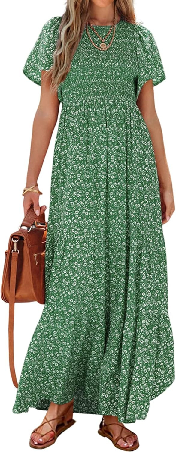 PRETTYGARDEN Women's 2026 Summer Casual Flutter Sleeve Floral Maxi Dress | Amazon (US)