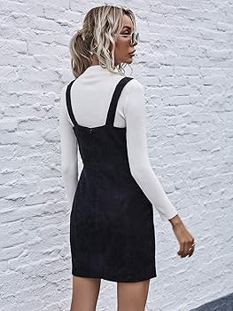 SheIn Women's Corduroy Mini Overall Dress Button Front Sleeveless A Line Pinafore Dresses | Amazon (US)
