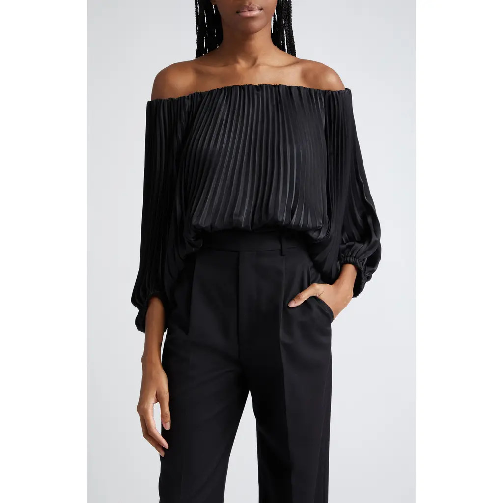 A.L.C. Sienna Plissé Off the Shoulder Top in Black at Nordstrom, Size Small | Nordstrom