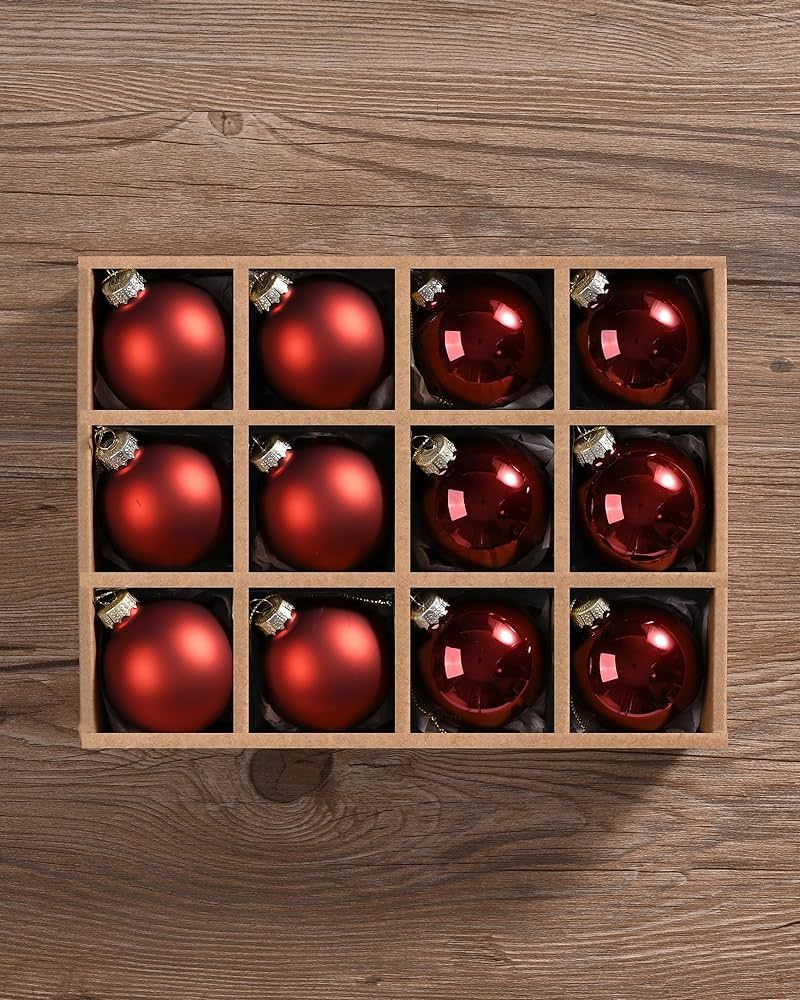 WDS WONDROUS Glass Christmas Hanging Ball Ornaments, Set of 12 Decorative Balls for Xmas Tree Dec... | Amazon (US)