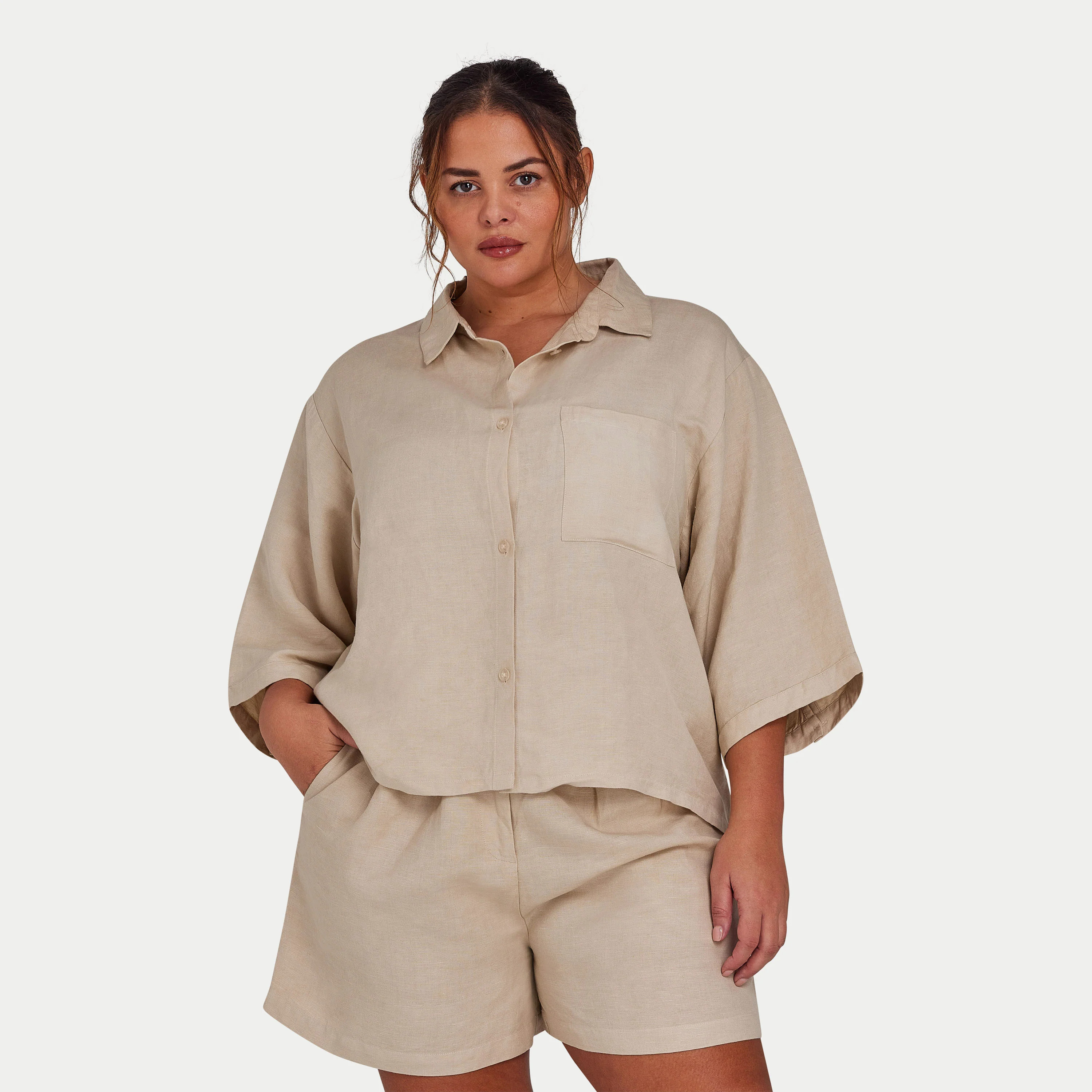 Womens Linen Mix Shirt - Oatmeal | HERA Clothing | HERA Clothing